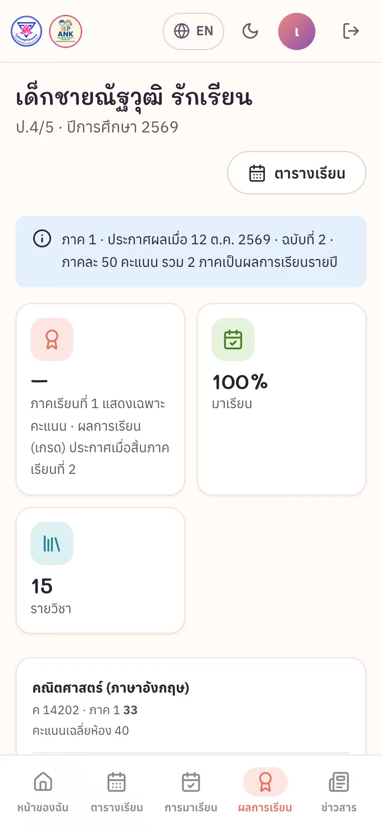 ผลการเรียนของฉัน